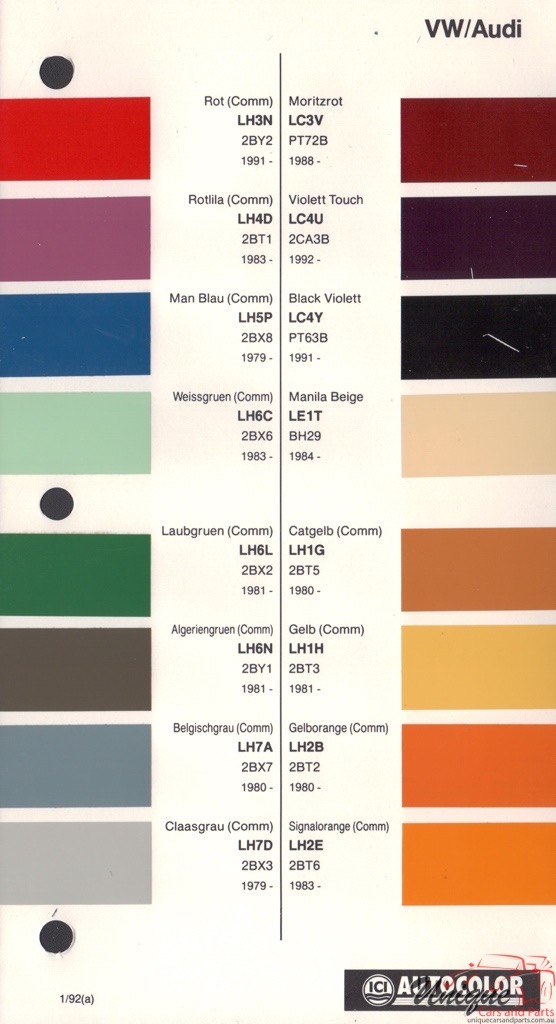 1979 - 1994 Volkswagen Paint Charts Autocolor